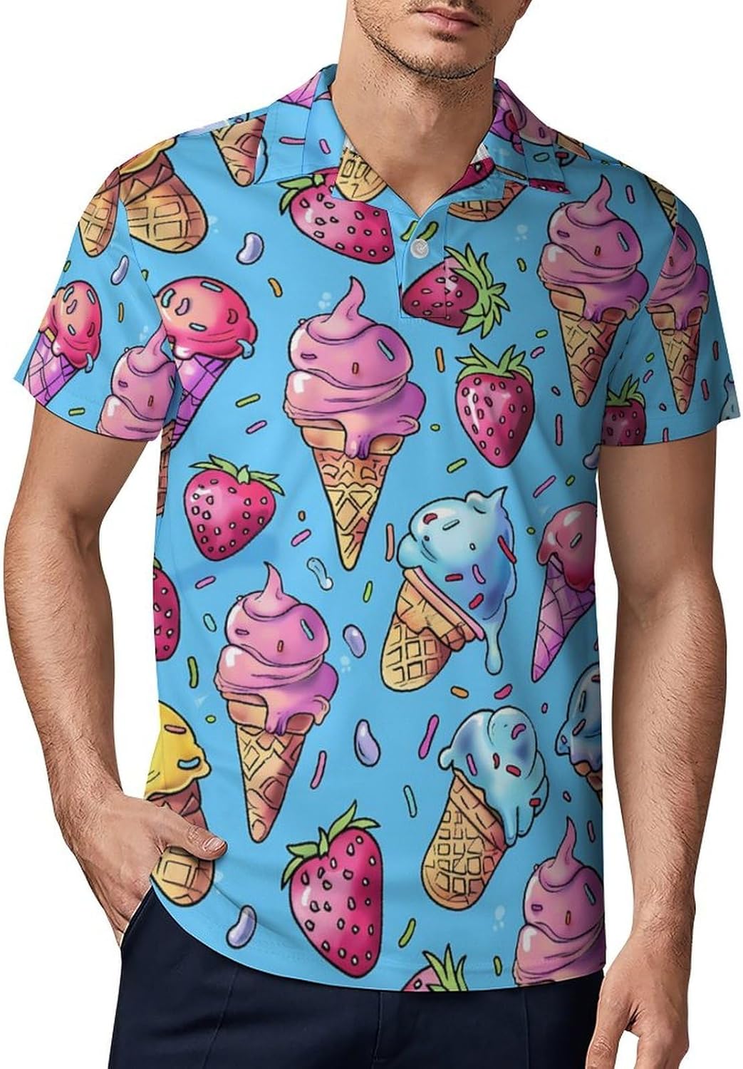 Sweet Ice-Creams Novelty Men's Short Sleeve Shirt Golf Tennis Shirts Work T-Shirt Sport Tee