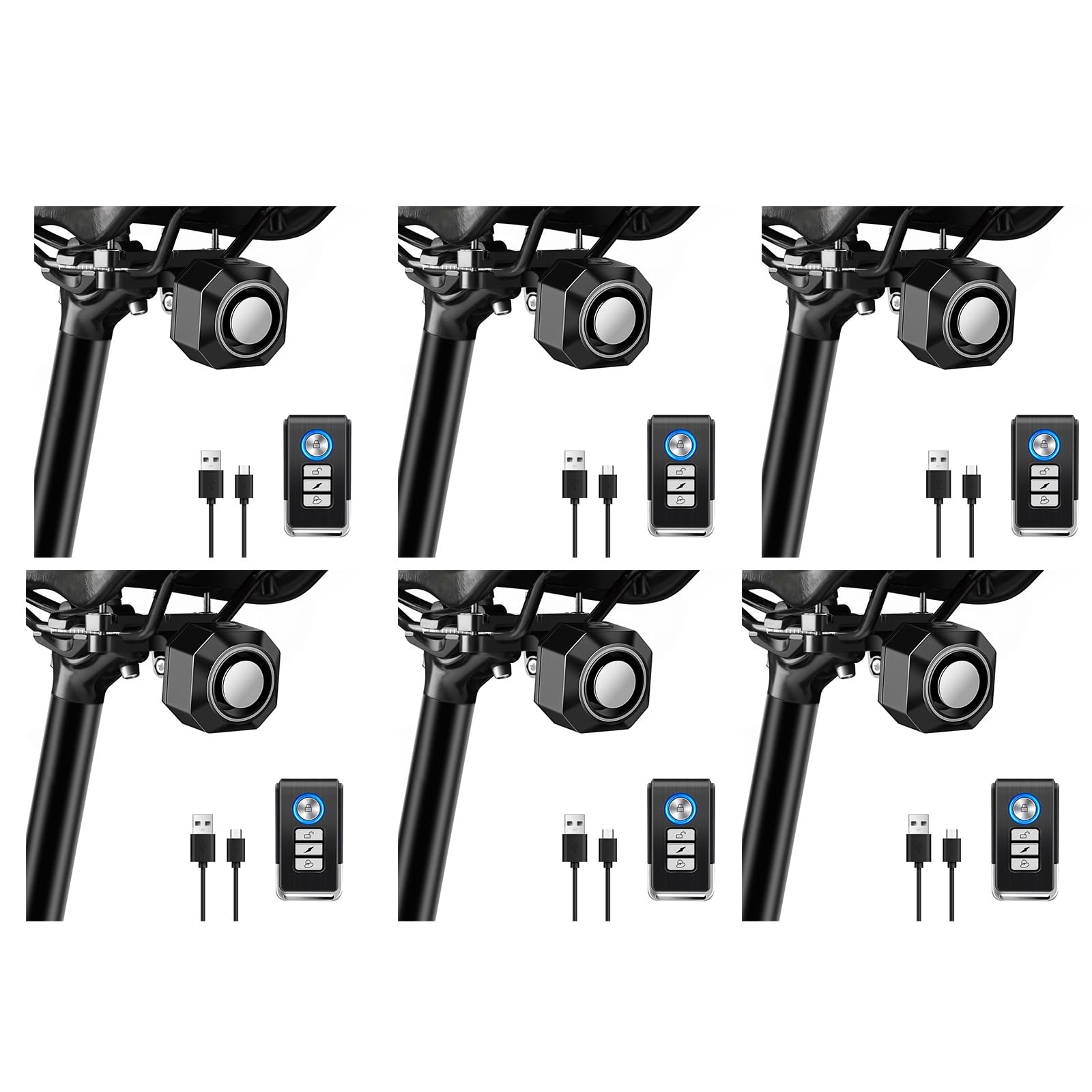 NineLeaf Fahrrad Alarmanlage mit Fernbedienung, 110dB Fahrradalarm mit Sattelhalterung, Lautstärke Empfindlichkeit einstellbar,IP65wasserdicht,USB-C wiederaufladbar, Diebstahlschutz für Fahrräder,6PK