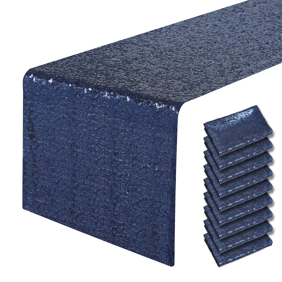 View 1 of 10 Packs 12 x 72 inches Navy Blue Sequin Table Runner, Glitter Runner for Birthday Party Supplies Decorations Wedding Bachelorette Holiday Celebration Bridal Shower Baby Shower