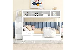 Twin Over Full Bunk Bed with Stairs and Storage