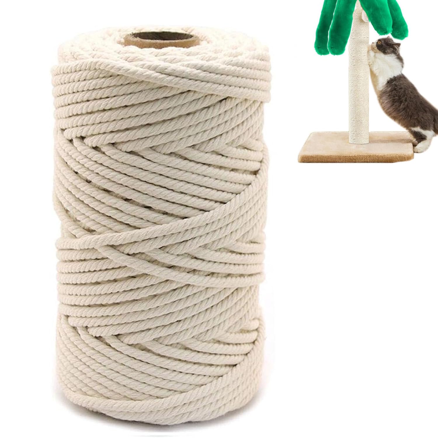Huijokf Cat Tower Repair Rope 6mm 100m Thick Cat Claw Sharpening Cotton Rope Natural Cotton Cat Tower Repair Rope Durable for Cat Tower Catwalk Cat Tower Cat Climbing Frame Repair Handmade DIY : Pet S