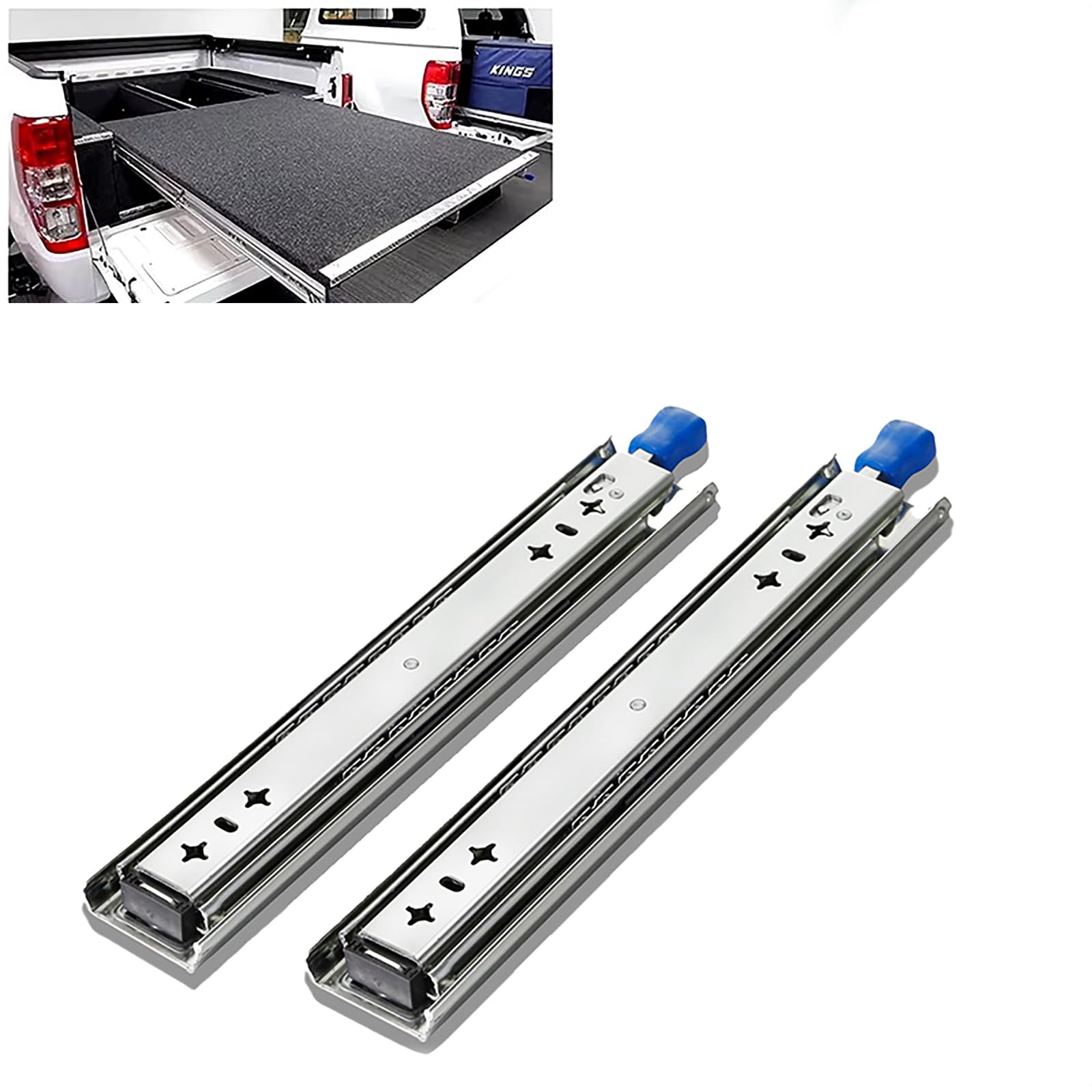 NEWFUN glissiere charge lourde, 400mm glissiere pour tiroir, Glissières de tiroirs à haute capacité de charge avec serrure, capacité de charge 120 KG, 1 paire(2 pièces)