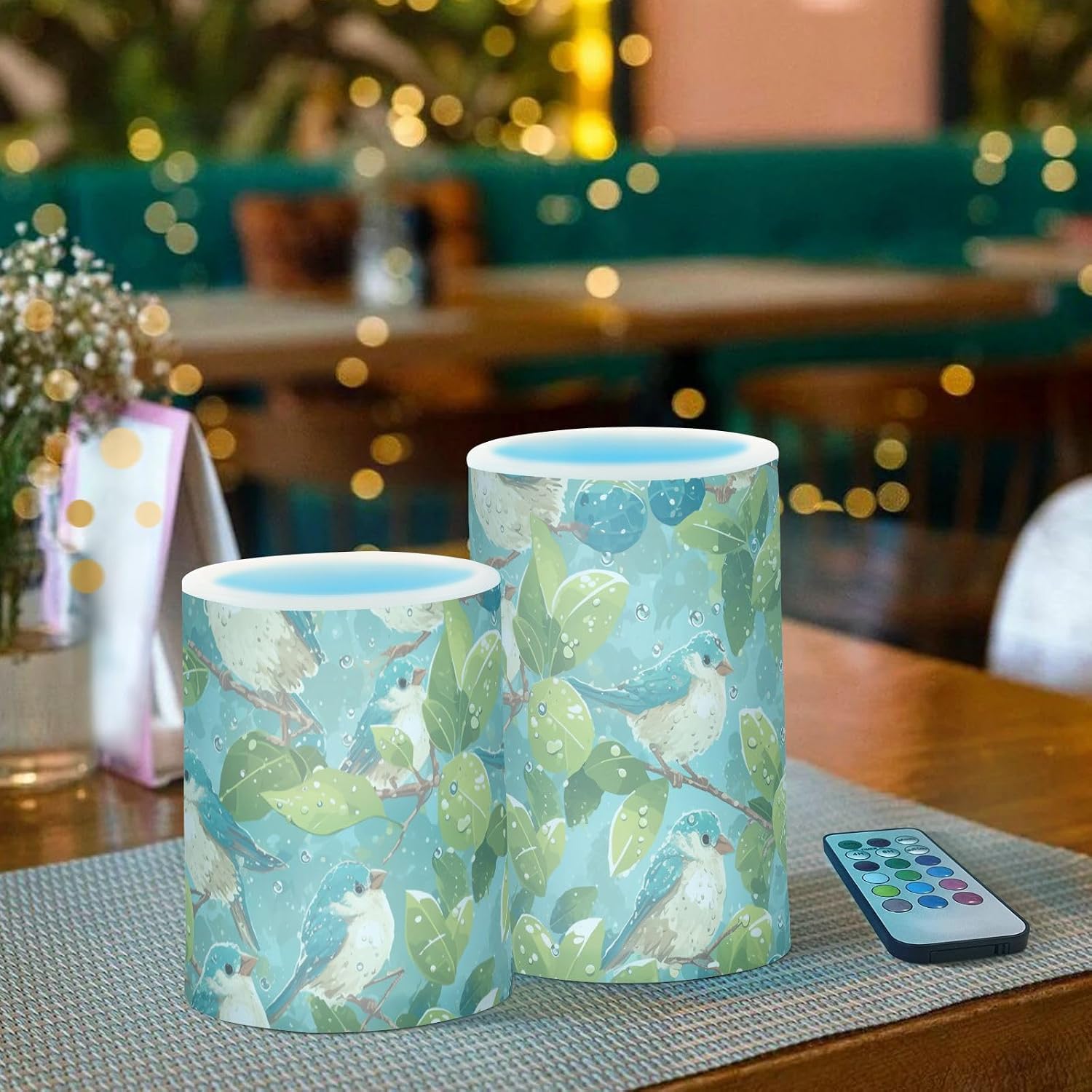 Mint Decorative Votive Candles with Romantic Remote Electronic Lights with Remote Control for Wedding Window, Battery Operated