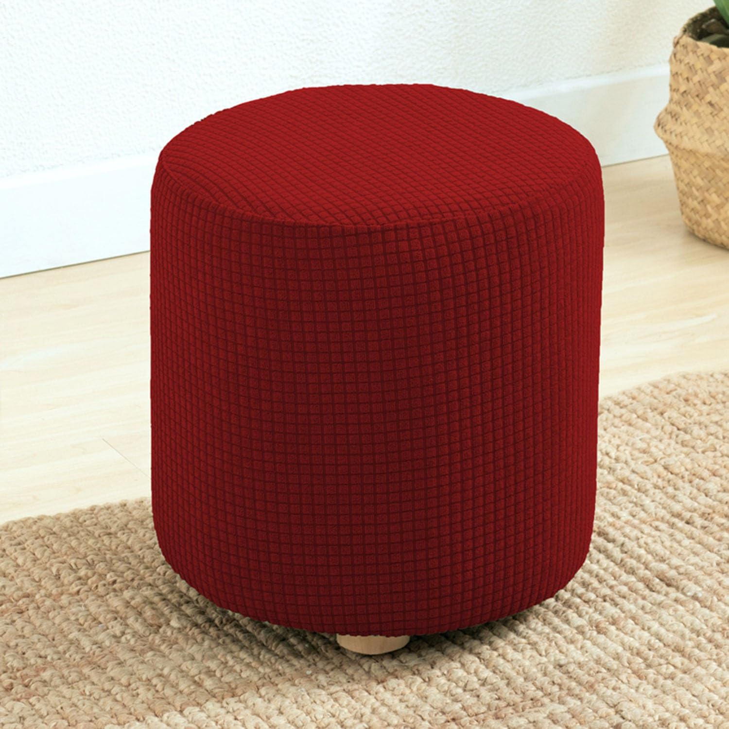 Rtsfkfs Burgundy Small Round Pouffe Cover Stool Covers Round Stretch Round Pouffe Cover Ottoman Slipcovers Removable And Washable Furniture Protector For Dia 23-33Cm Small Round Foot Stool(Burgundy)