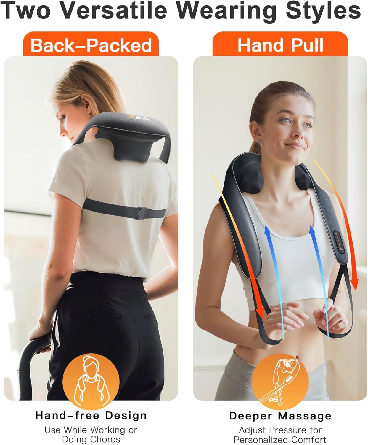 Neck and Shoulder Massager with Heat : Cordless Kneading Neck Massager for Pain Relief Deep Tissue - 3 Modes, 2 Intensity & 2 Heat Settings, Hands-Free Daily Comfort for Office and Home Use