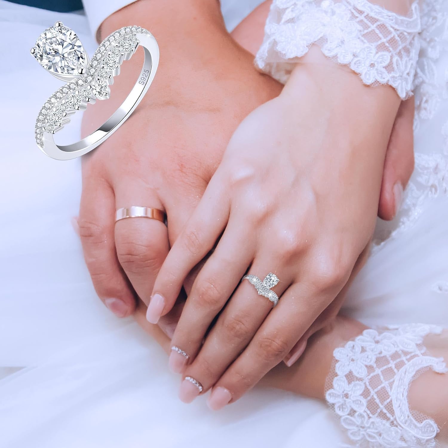 1CT Pear Cut Tearshaped Engagement Ring For Women, Sterling S925 Silver Solitaire Ring Wedding Ring Promise Ring