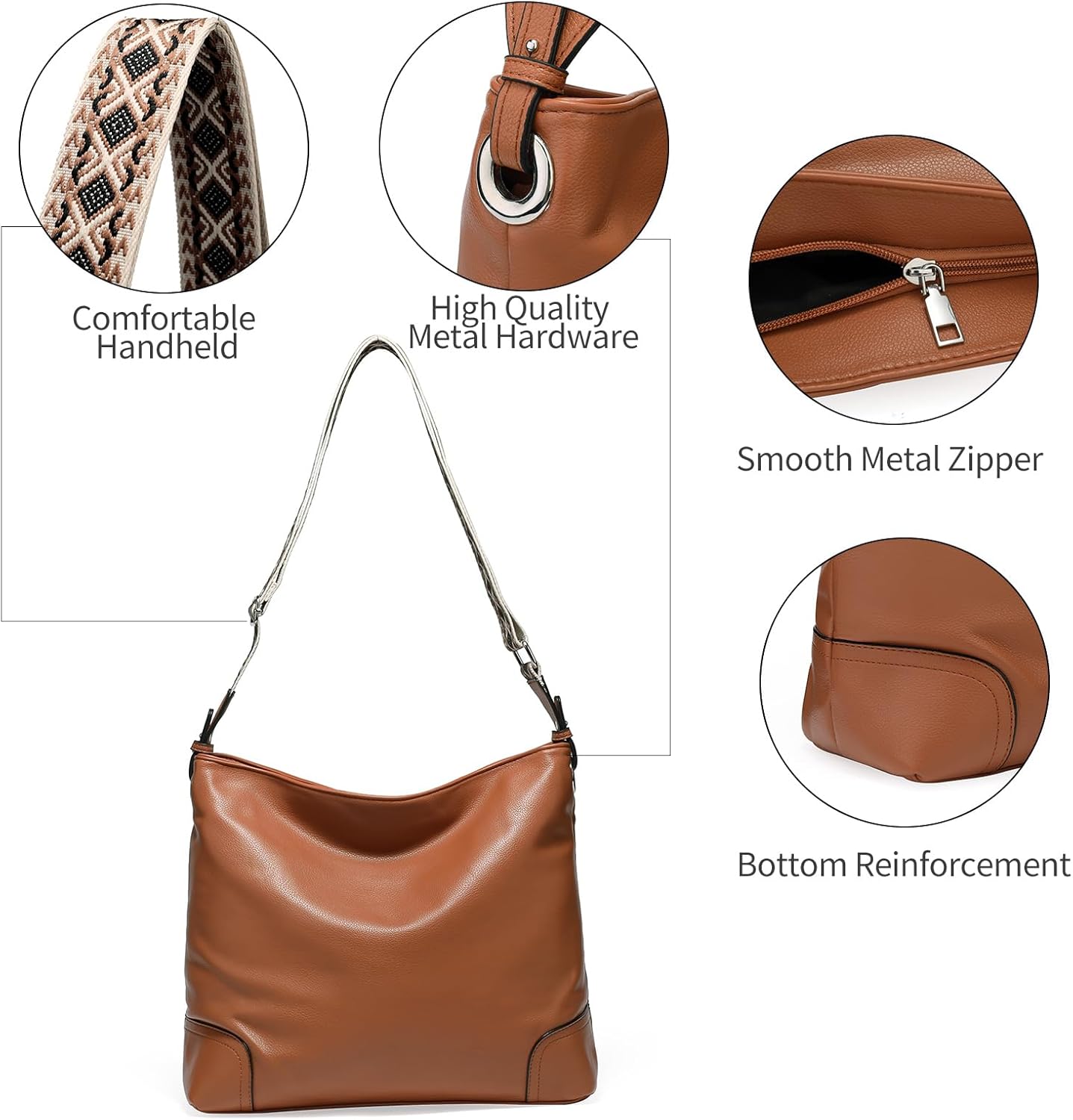 SENDEFN Women's Soft PU Leather Tote Shoulder Bag, Hobo Crossbody Shoulder Handbag, Big Capacity Ladies Travel Purse - Image 4