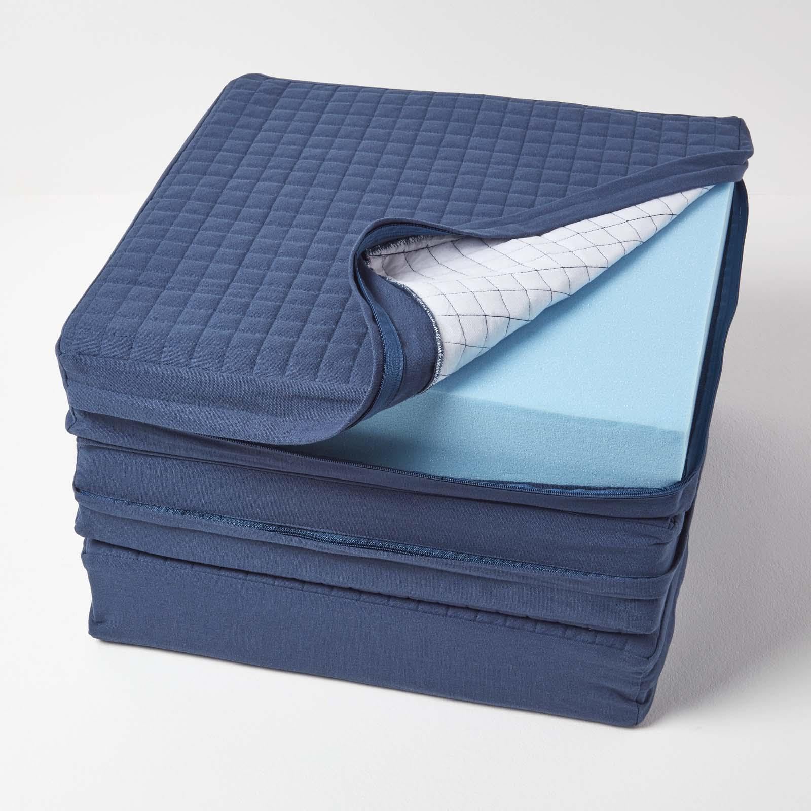 Homescapes Blue Cotton Orthopaedic Foam 3 Seater Booster Cushion Cover, 150 X 50 Cm, Navy 100% Cotton Cover, Zip Closure, Machine Washable