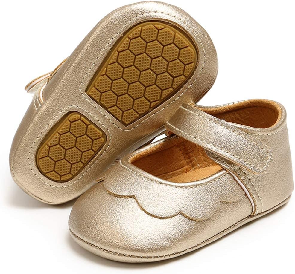 LAFEGEN Baby Girls Mary Jane Flats with Bownot Non Slip Soft Sole PU Leather Newborn Infant Toddler First Walker Cirb Dress Shoes
