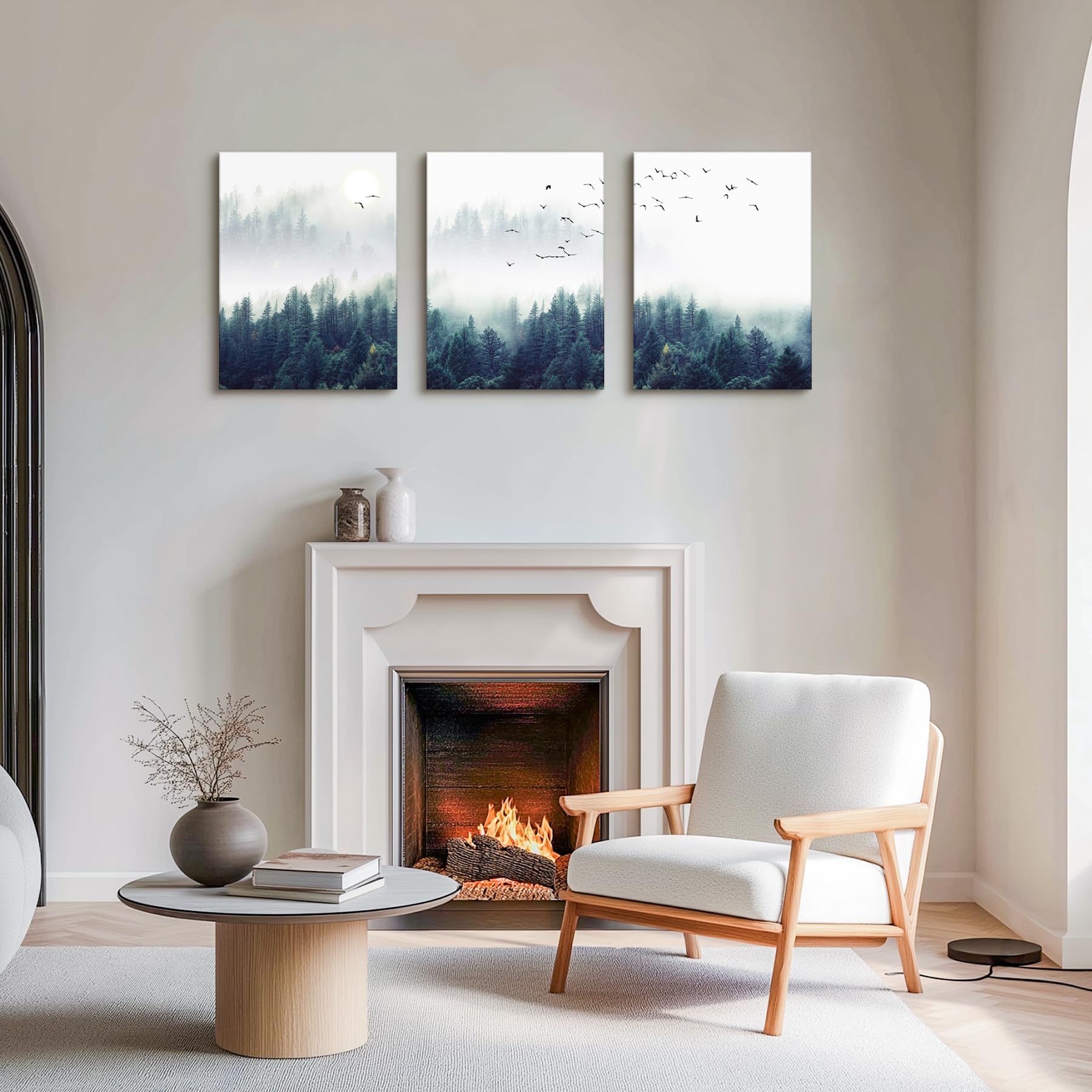 Quadri Moderni Per Soggiorno - Set Di 3 Stampe Astratte Su Tela, Stile Morandi Blu - Foto 8