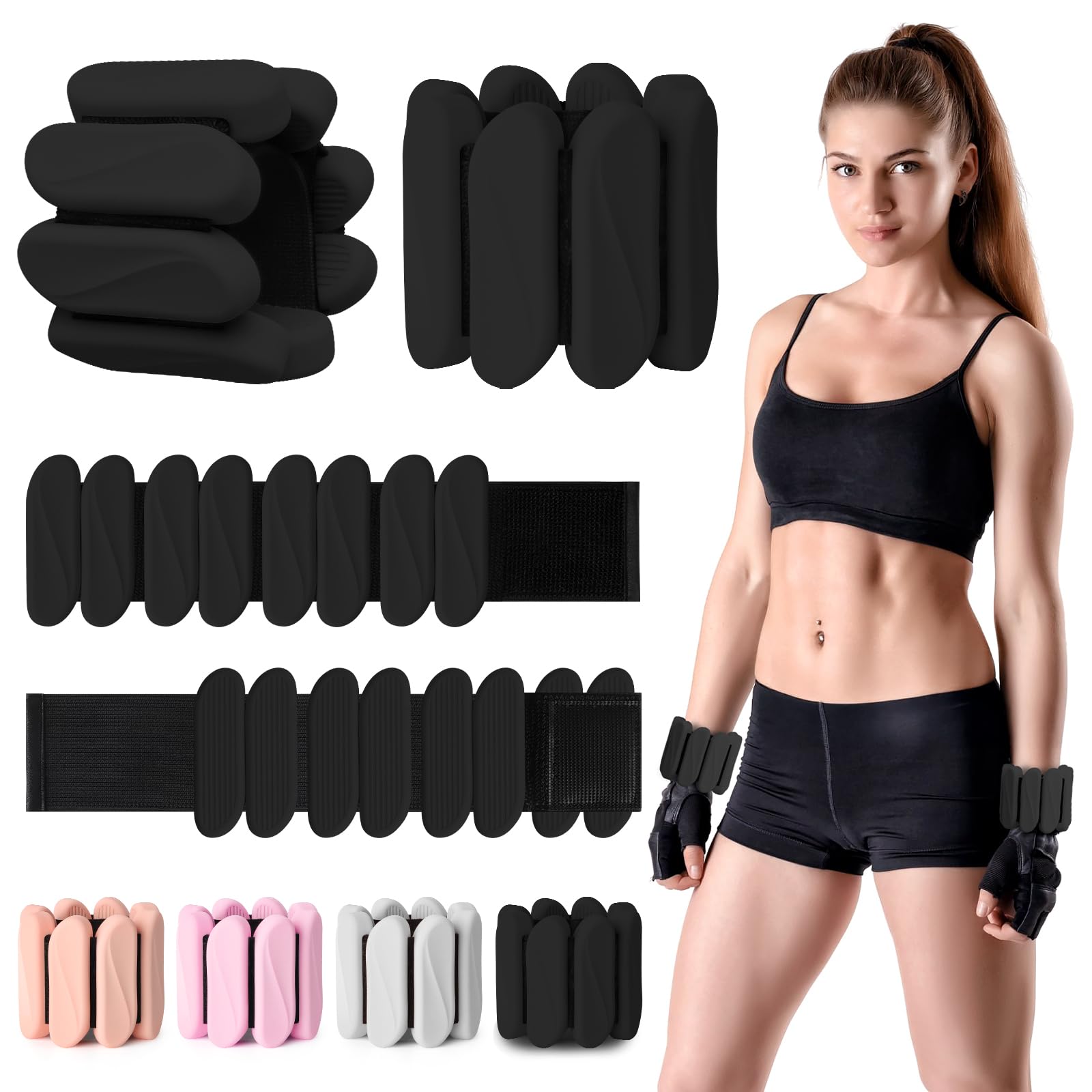 Lot de 2 poids de poignet portables pour hommes et femmes, poids réglables pour bras et jambes, poids en silicone pour la marche, le yoga, le pilates, la course, la danse, la gym, 0,9
