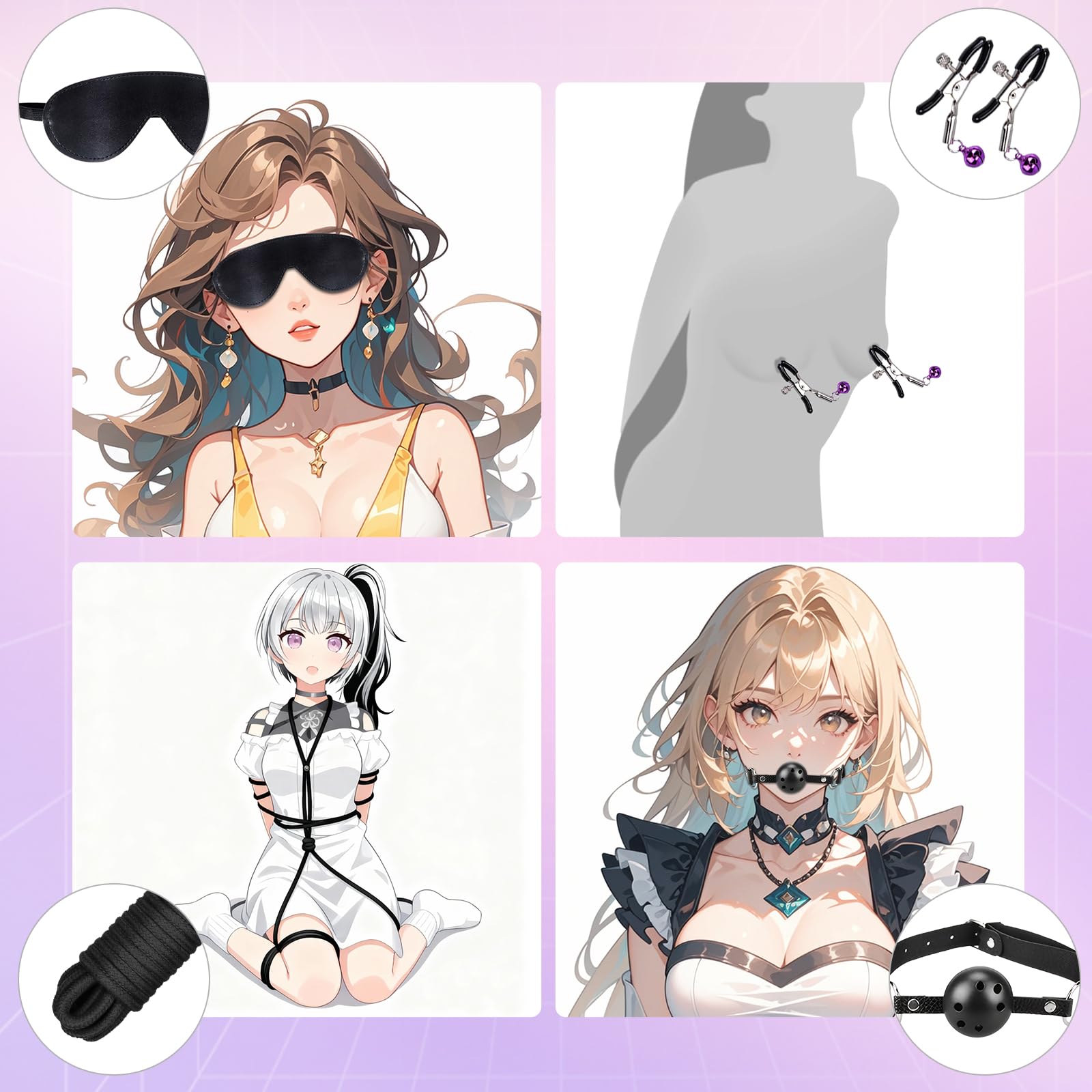 Kit Bondage BDSM 12 Pezzi Qoosea per Coppie – Set di Restrizione Regolabile con Manette, Cavigliere, Collare, Benda Occhi, Bavaglio & Accessori per Giochi Erotici – Sex Toys per Adulti