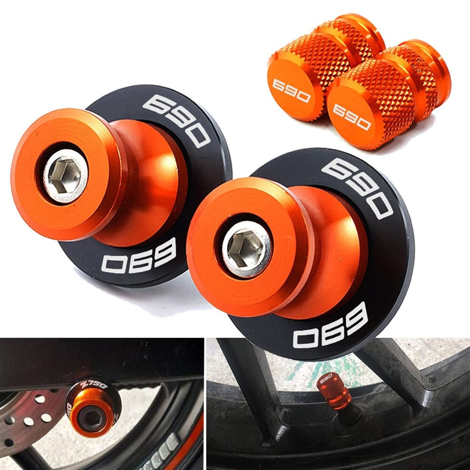 Passend for KTM 690 SMC Duke 690SMC SMC R 690Duke 2009-2019 2020 2021 2022 Motorrad Ventilkappen M10 Schwingenspulen Slider Stand Schrauben (Size : A Set-Orange)