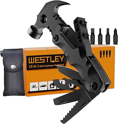 Regalos para hombres únicos, multiherramienta WESTLEY, equipo de supervivencia 15 en 1, accesorios de campamento, 4 cabezales de destornilladores