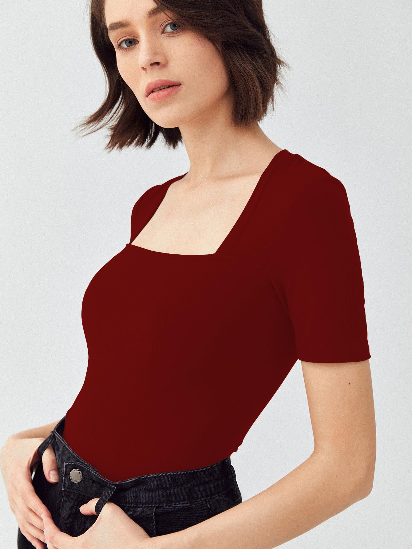 Sugathari Haut en tricot à col carré pour femmes et filles (Top 106)