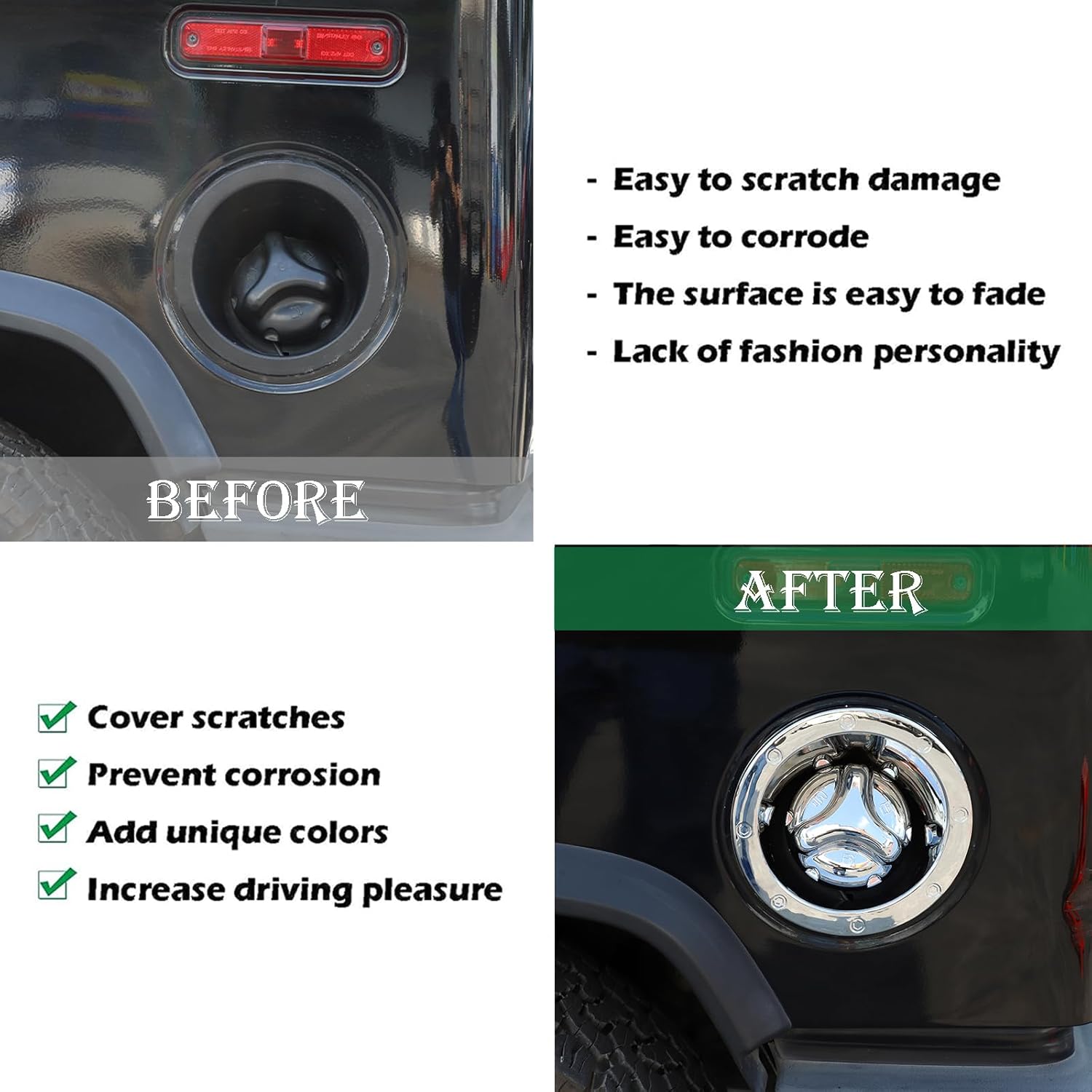 PIUGILH Matte Black Fuel Filler Door Cover Gas Fuel Tank Cap Moulding Cover Trim fit for Hummer H2 2003-2009,Fuel Door Gas Cap Tank Lid Bezel Cover,2 PCS