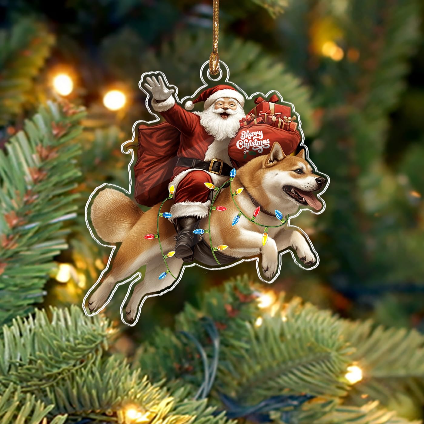 BEETHIS Funny Shiba Inu Santa Christmas Ornament 2026 – 2D Flat Acrylic Santa and Dog Car Hanging Ornament Decoration – Hilarious for Dog Lovers – Unique Shiba Inu Xmas Decor 3.5''