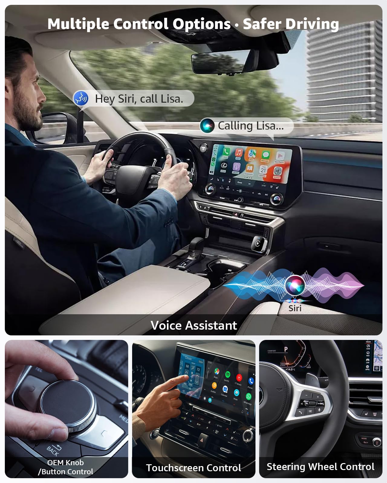 Wireless CarPlay Adapter, CarPlay Wireless Adapter Plug & Play USB/USB-C, 2-in-1 Converts Wired to Wireless CarPlay, Android Auto Wireless Adapter, Compatible with iPhone iOS 10+ & Android Auto — view 5