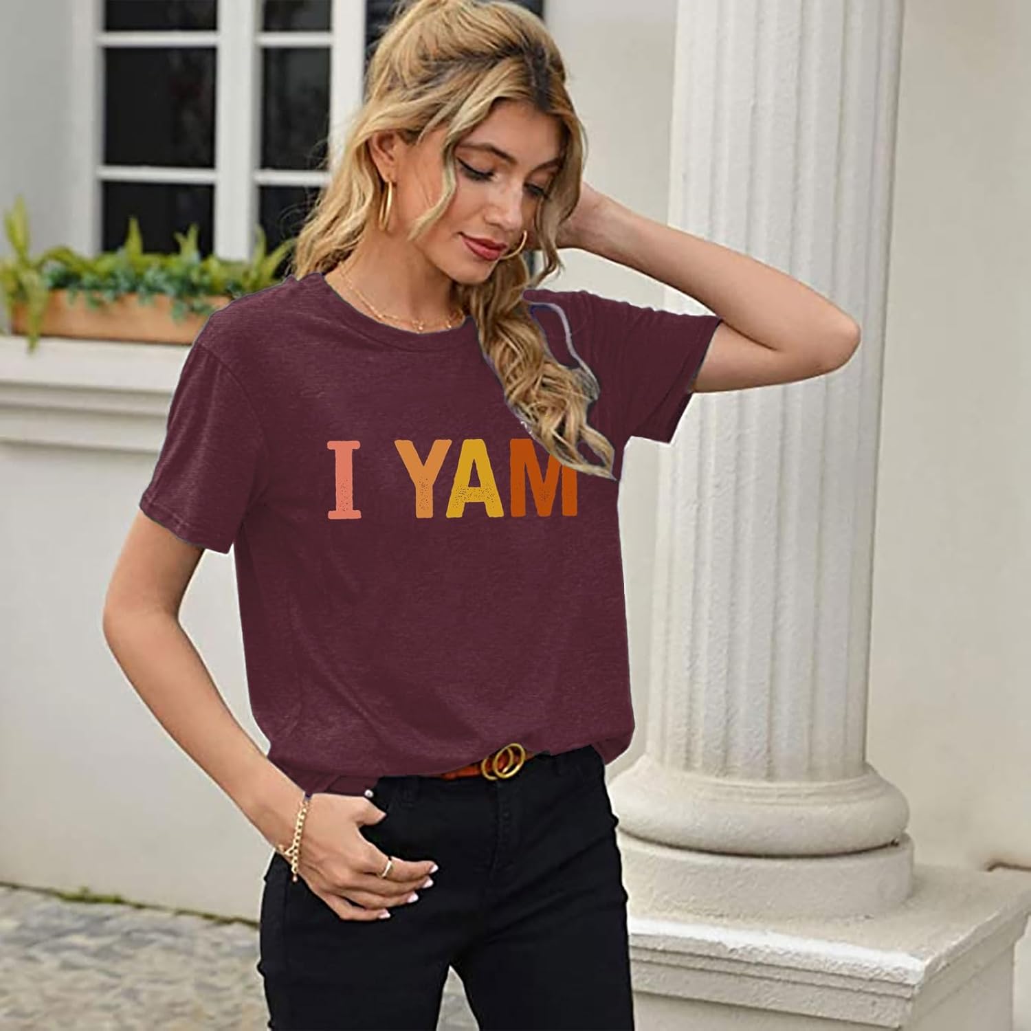 She's My Sweet Potato I Yam Shirt Couples Thanksgiving Shirts for Husband and Wife Friendsgiving Casual Short Sleeve Tops - Image 3