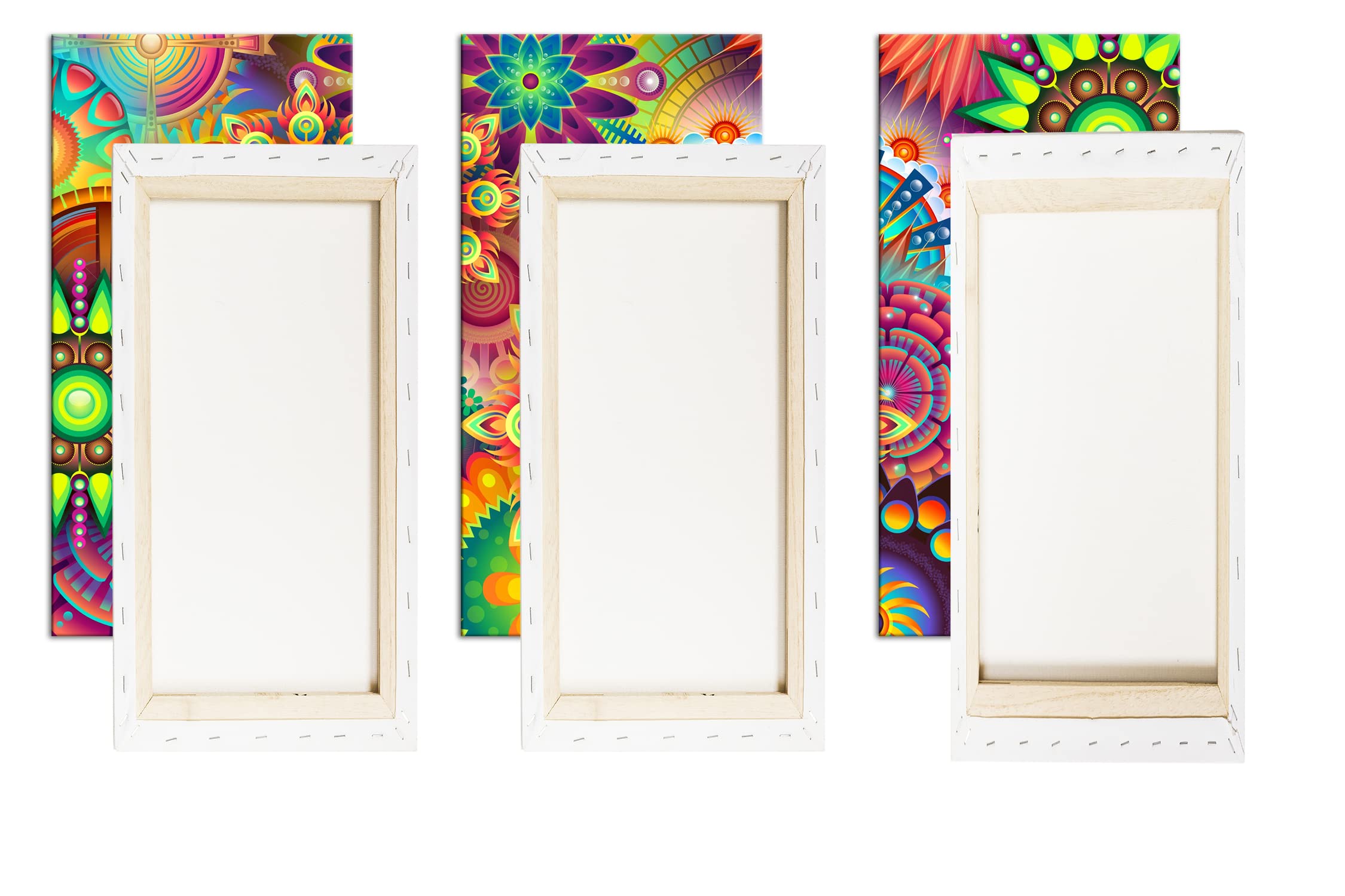 Mandala joyeux et coloré - Format : 3 pièces - Impression numérique de qualité supérieure - Pas d'affiche ou d'affiche.