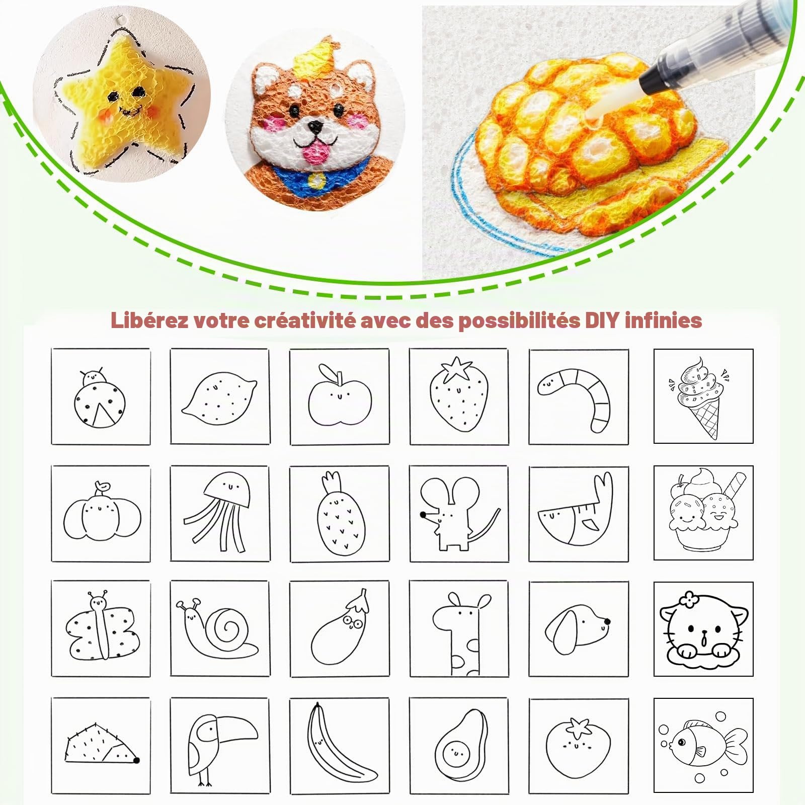 UBERMing 72 Pièces Kit de Peinture Texturée en Mousse, Magic Puffy Paint Set 3D Eponge de Dessin avec 31 Papier de Peinture Texture Mousse 12 Feutres de Couleur et 1 Sac de Rangement