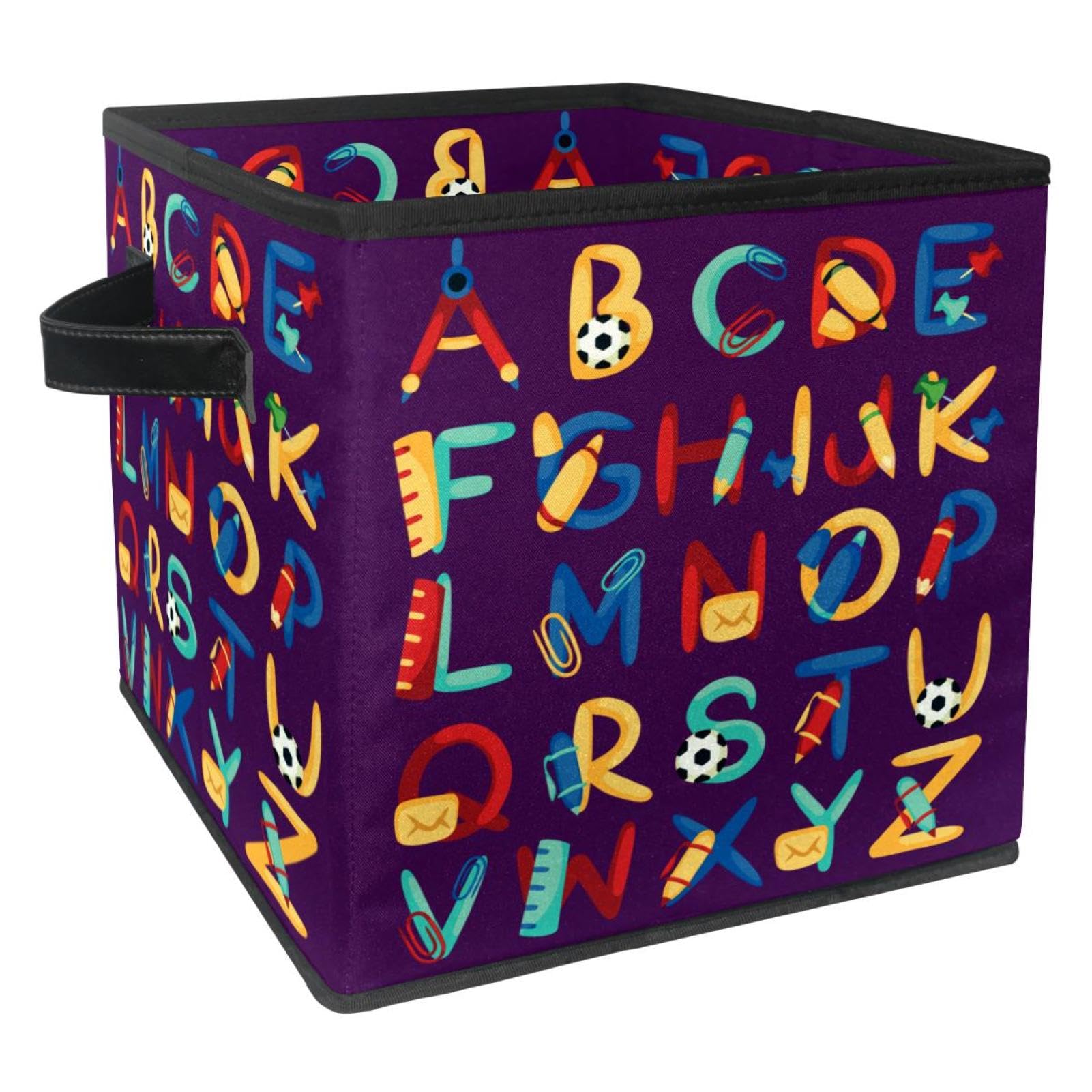 Boîte de rangement pliable alphabet violet foncé en tissu pour chambre