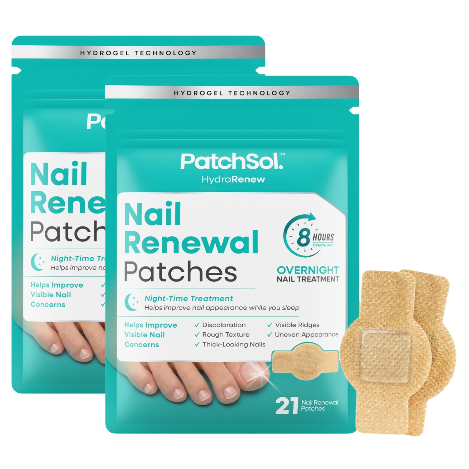 Nighttime Renewal Nail Patches, 42 Patches, Nail Care for Thick, Discolored & Rough Looking Nails, 8-Hour Overnight Renewal for Men and Women, by PatchSol HydraRenew
