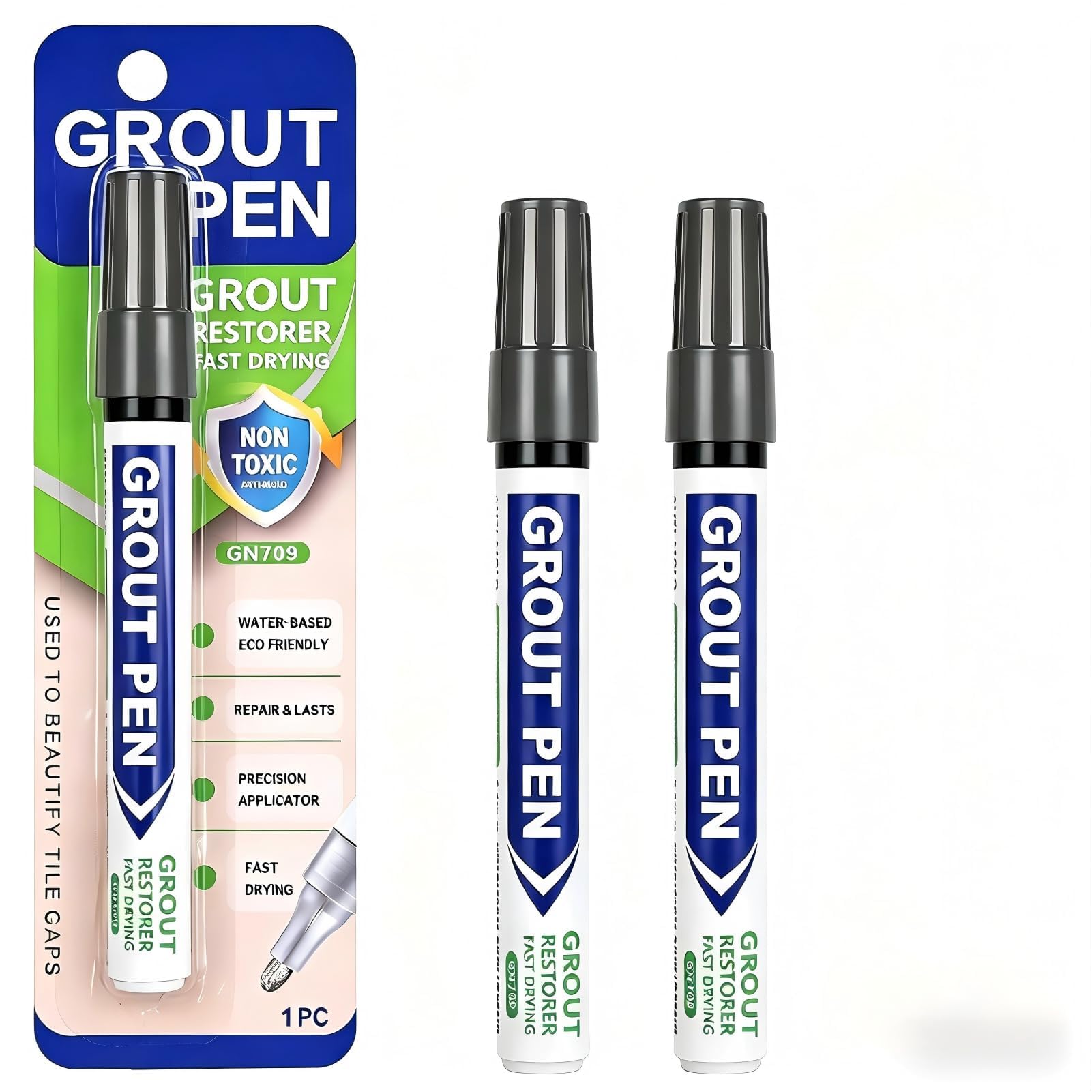 2PCS Dark Grey Grout Pens, Tile Paint Marker for Tiles Bathroom