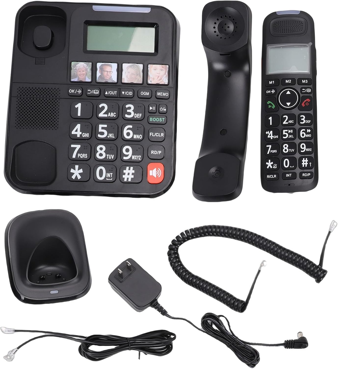 Asixxsix 留守番電話付きコードレス電話、クリアな音質の家庭用システム 全二重ハンズフリー通話 バックライト付きキーパッド 家