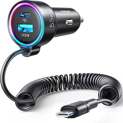 Amazon Co Jp 22新版 シガーソケット Usb Qc Pd 55ｗ 急速充電 Joyroom カーチャージャー 3ポート 1 3ｍ Type C コイルケーブル付き しがーソケット Usb C 後部座席対応 Iphone Samsung Sony Google Sharp Oppo Ipad Macbook等各機器対応 車 バイク