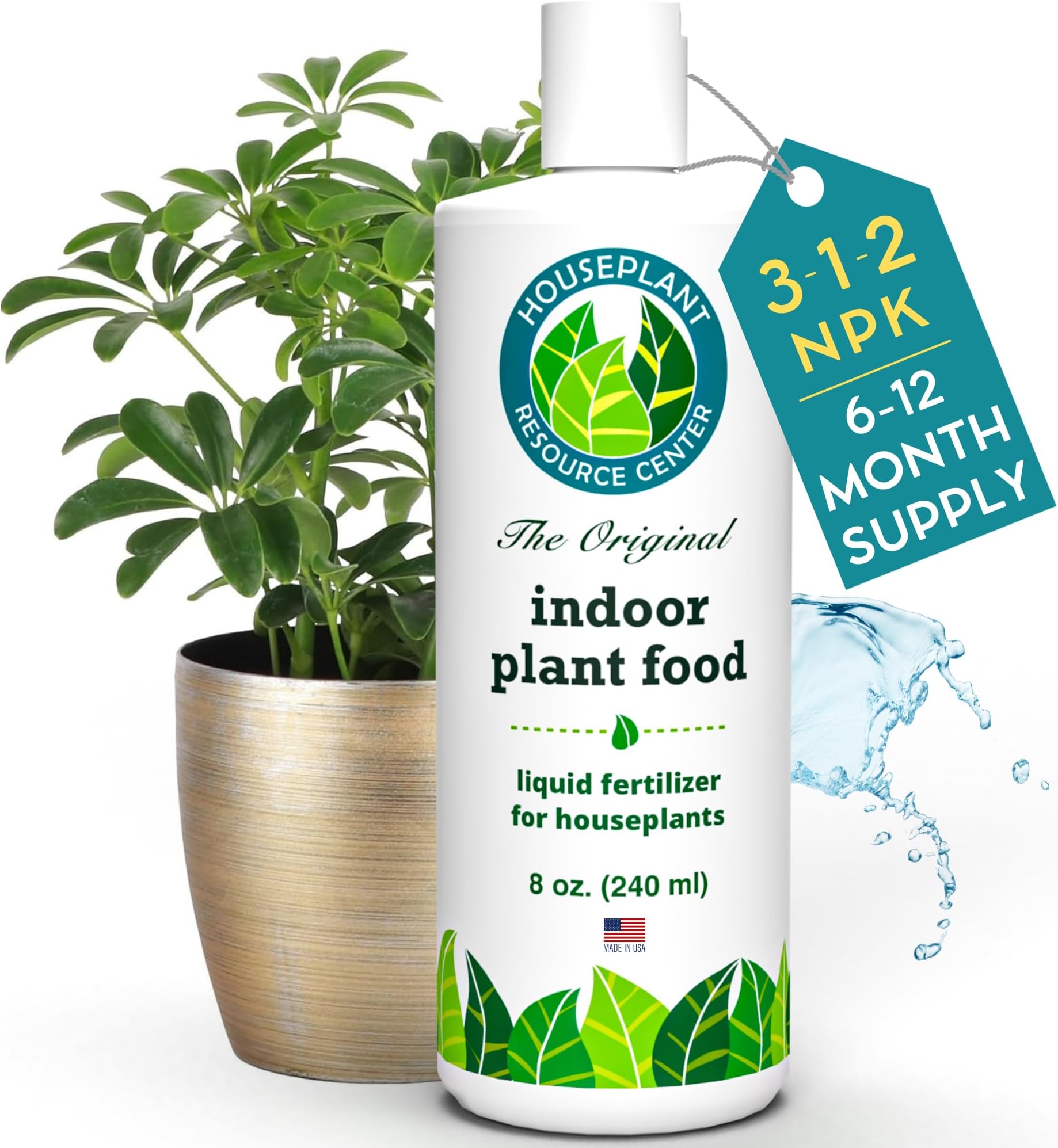 Indoor Plant Food by Houseplant Resource Center - Organic Liquid Fertilizer for Pothos, Peace Lily, Monstera, Cactus and More - 8 oz