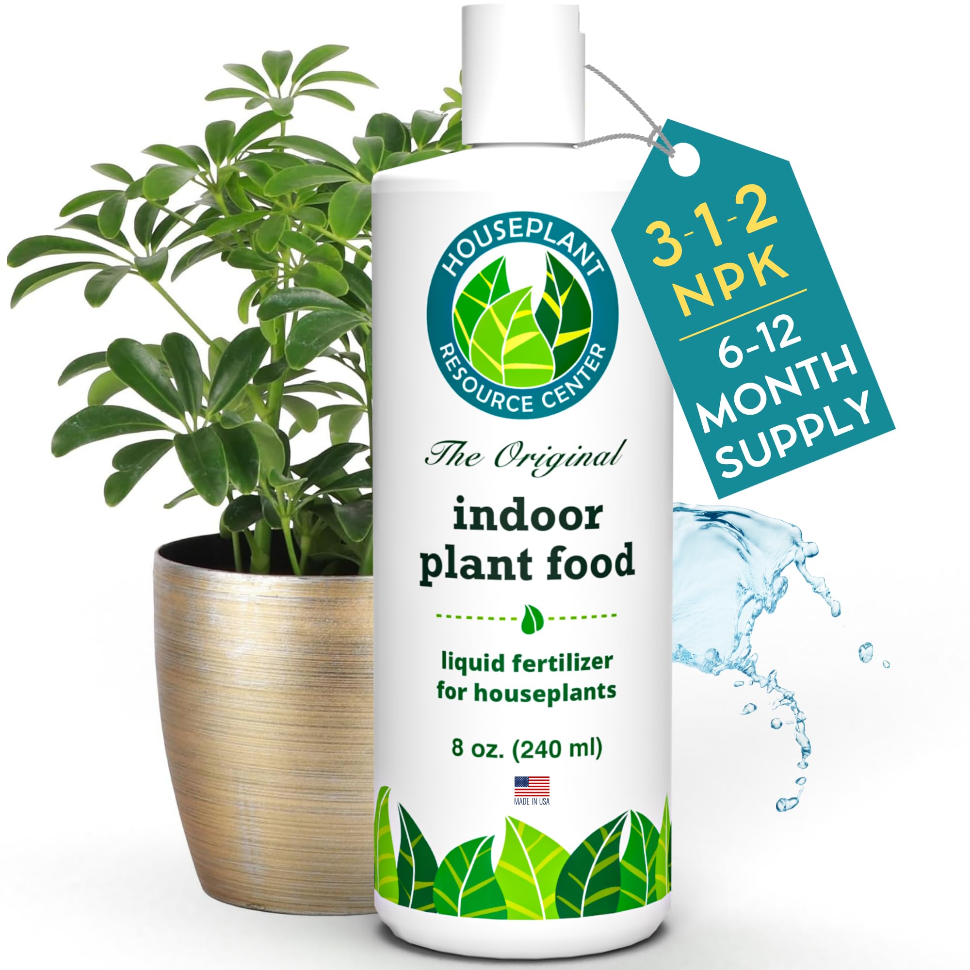 Indoor Plant Food | Organic, All Purpose 3-1-2 Nutrient Rich Liquid Fertilizer for Houseplants | Gentle, Eco-Friendly Formula for Steady Nutrient Absorption & Easy Growth | 8oz