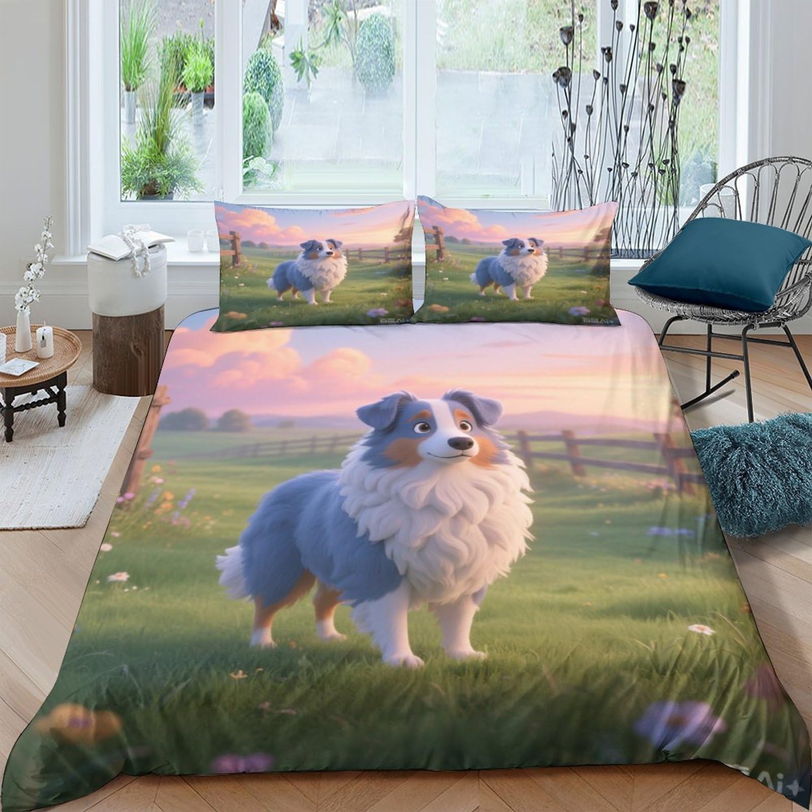 Linge de lit chien anti-plis et facile à laver pour lit double 200x200