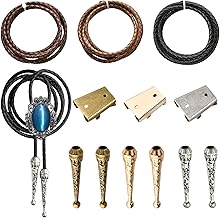 3 Set Bolo Tie Making Kit, Bolo Tie Findings Replacement Kit 4mm Braided Leather Cord with Alloy Cord Ends and Bolo Tie Slide Clasp