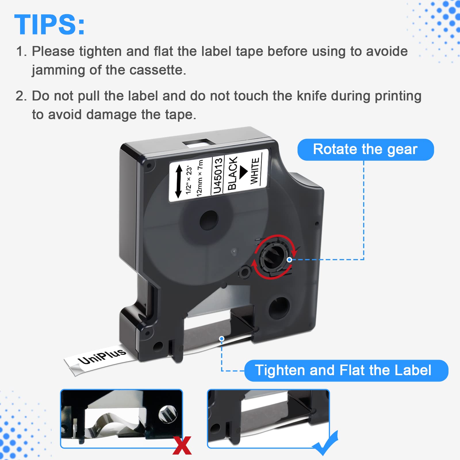 UniPlus 8X Compatible D1 45013 S0720530 Label Tape Replacement for D1 12mm x 7m Black on White A45013 Cassette Work with LabelManager 160 280 210D 360D Labelpoint 150 450 Duo - Image 3