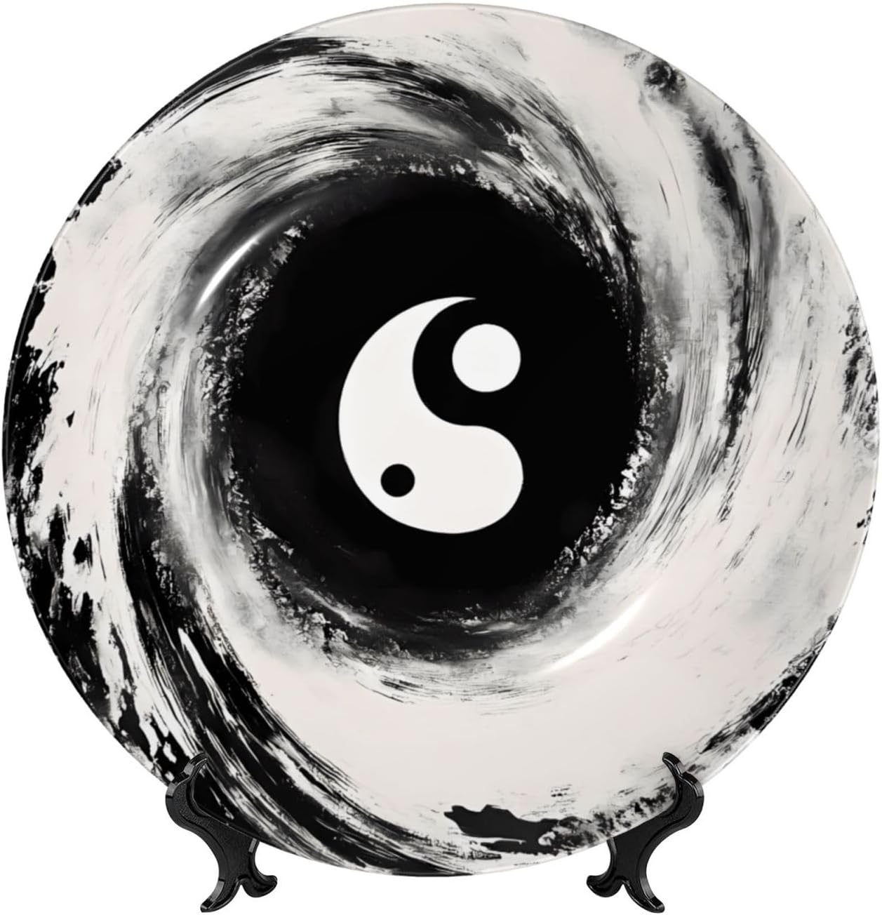 Yin Yang Ink Style Ceramic Plate Display Home Display With Stand Wall Hanging Plate For Home Decor 10 Inch