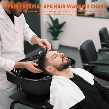 Shampoo Bowl and Chair Set for Salon, Hair Washing Salon Shampoo Chair Hair Washing Station Backwash Barber Sink with Storage Compartment for Beauty Spa Barbershop Black