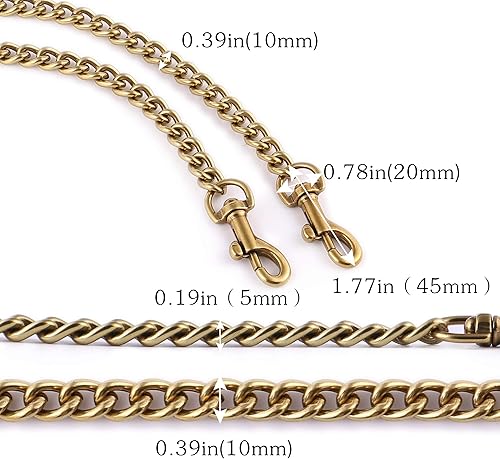 Miniatura 3 de Correa de cadena plana de hierro de 24 pulgadas y 23.6 in para monedero, bolso de hombro, accesorios de correas (cobre dorado + perla-24 pulgadas),