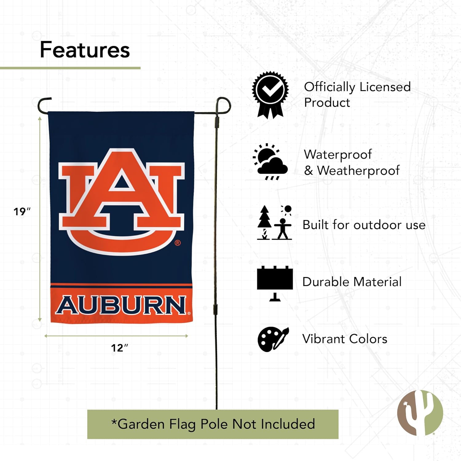 Desert Cactus Auburn University AU Garden Flag – 19 x 12 inch Auburn Tigers Banner, For Outdoor Display and Events (Design A) - Image 4