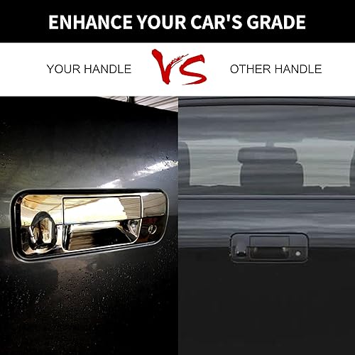 Miniatura 5 de Gledewen Manija de puerta de portón trasero cromada, compatible con Toyota Tundra 2007-2013, exterior trasero con orificio para cámara  Reemplaza
