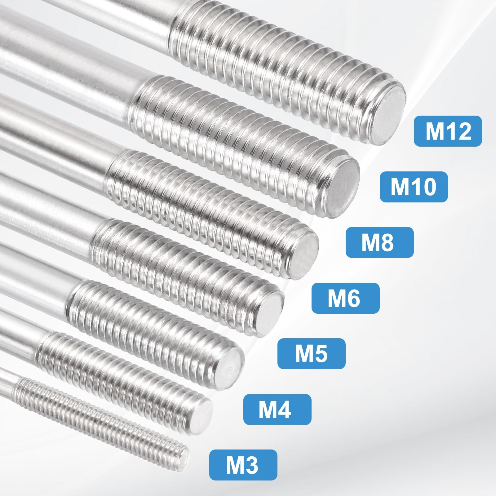 sourcing map Juego de 4 tornillos M8 x 110 mm de doble extremo, acero inoxidable 304 con arandela de tuerca para mantenimiento de la casa, tornillo de fijación de anclaje estructural