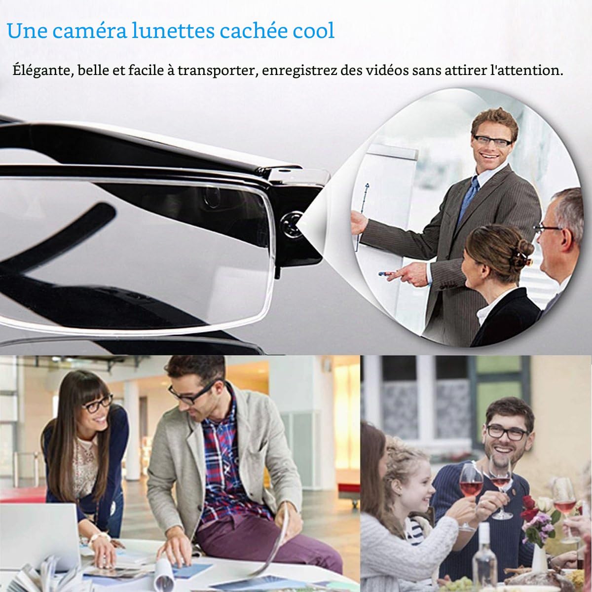 HD Lunettes caméra Espion 1080P - Mini DV CAM Videos Hidden Recorder Audio DVR Outdoor Sports Camera Fashion Portable Sunglasses Portable Carte mémoire 16 Go