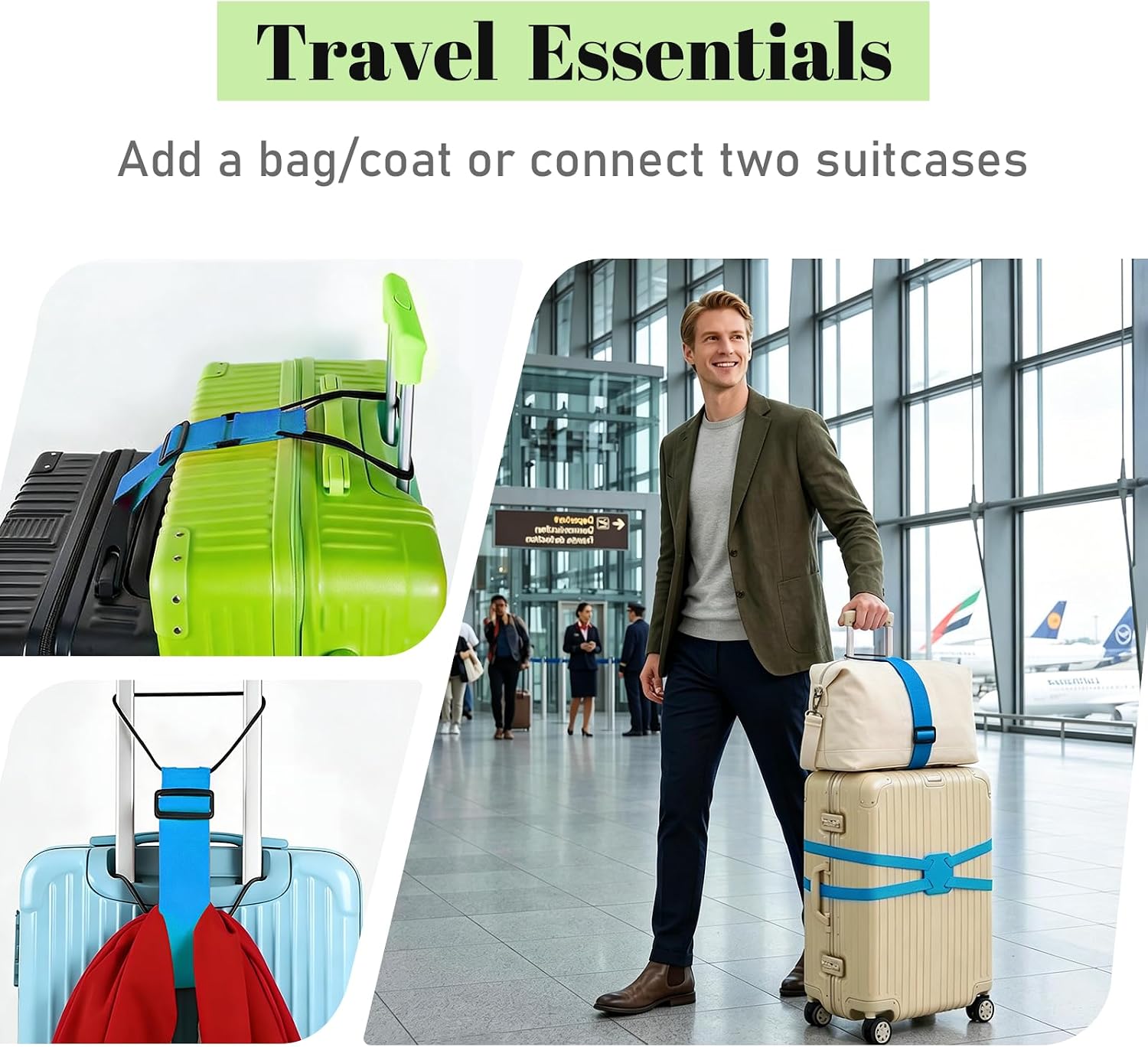 3 Pack Multi Use Strong Adjustable Luggage Connector Straps for Suitcases image 3