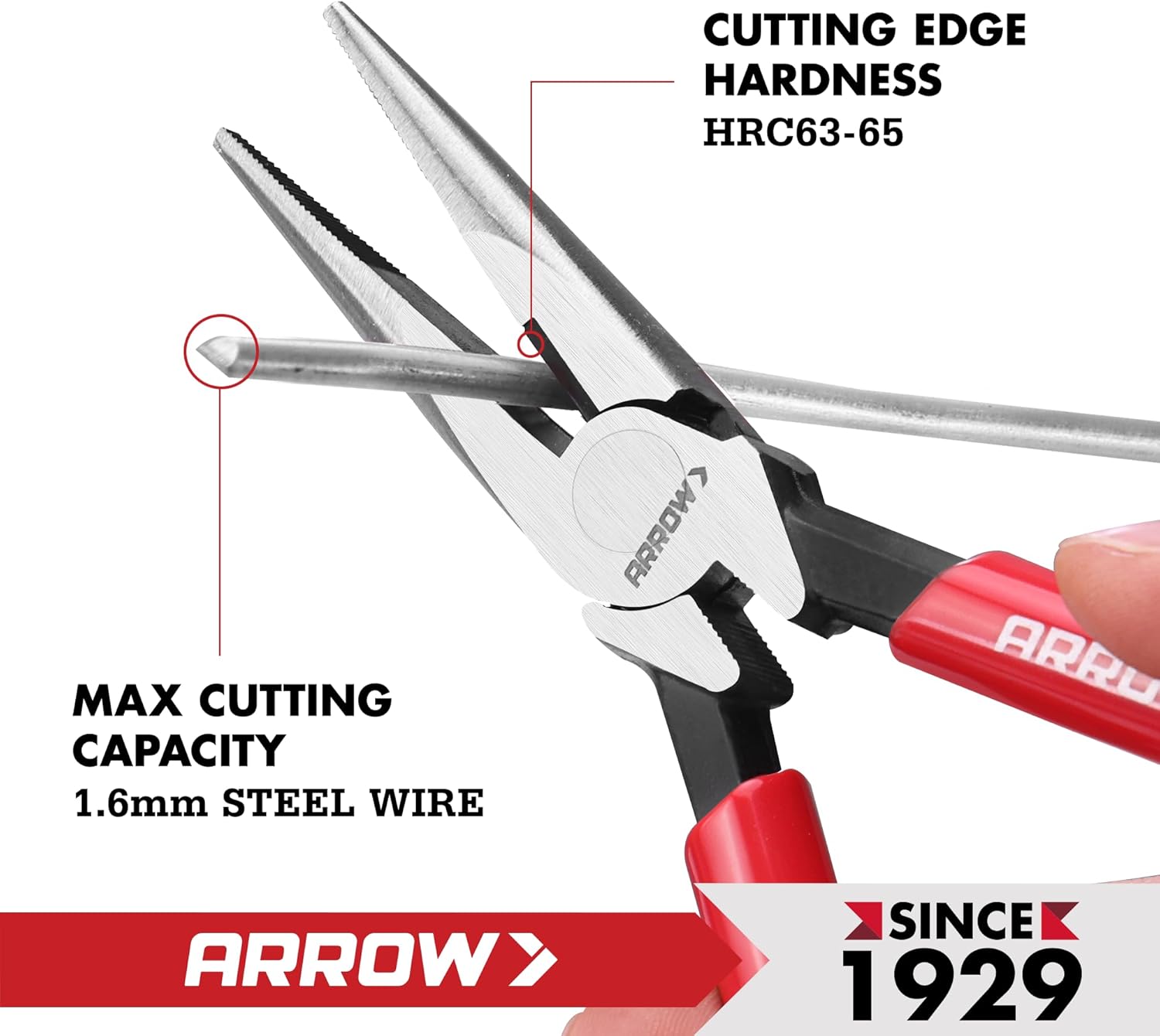 ARROW 6" High Leverage Needle Nose Pliers with Side Cutters, Long Nose Pliers for Gripping, Wire Bending, Cutting