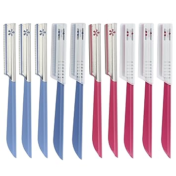 10 pcs Eyebrow Razor WomenFace Razors Facial Hair Removal Exfoliating Dermaplaning Tool Face Shavers Upper Lip Hair Removal Travel RazorRed and Blue
