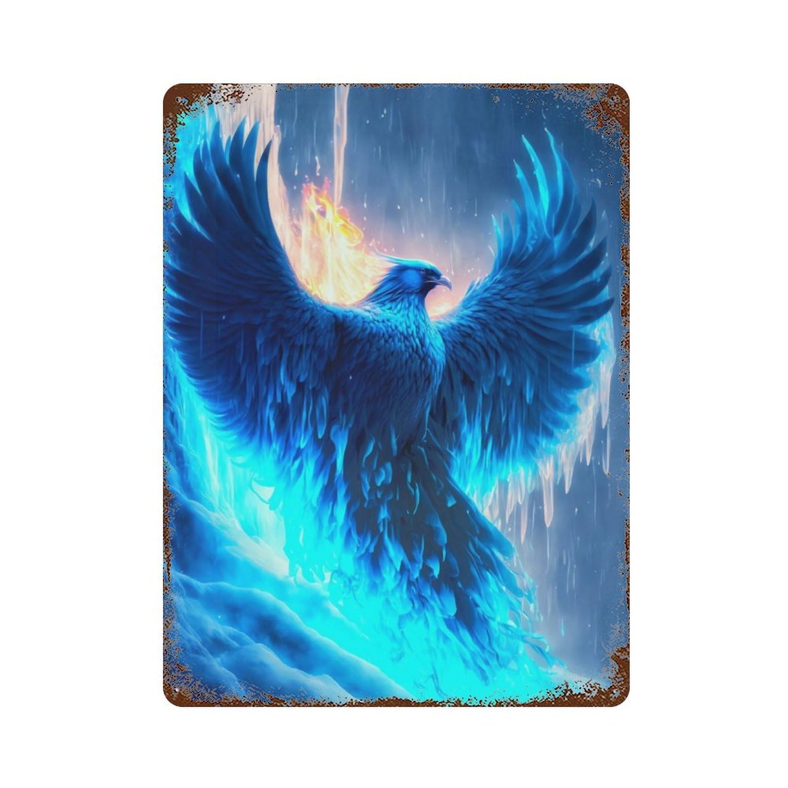 Blue Phoenix Wallpaper HD Distressed Metal Wall Sign 15.7"x11.8", Ideal for Cafe, Home Bar And Lounge Decor