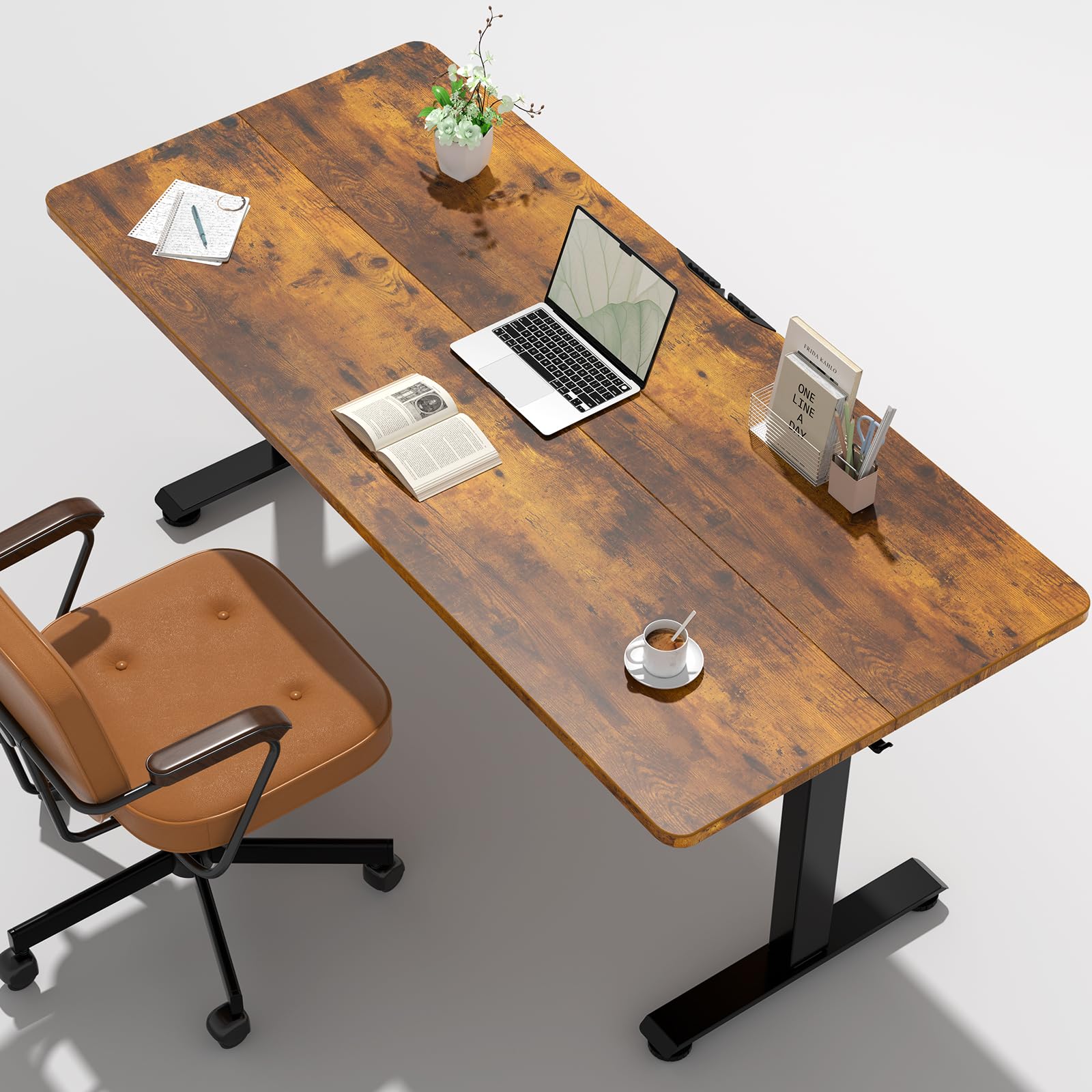 Veken 55 Inch, Height Adjustable Sit Stand Up, Wood Desktop, Work Home Office Computer PC Table, Tall Standup Workstation, Gaming Writing Study