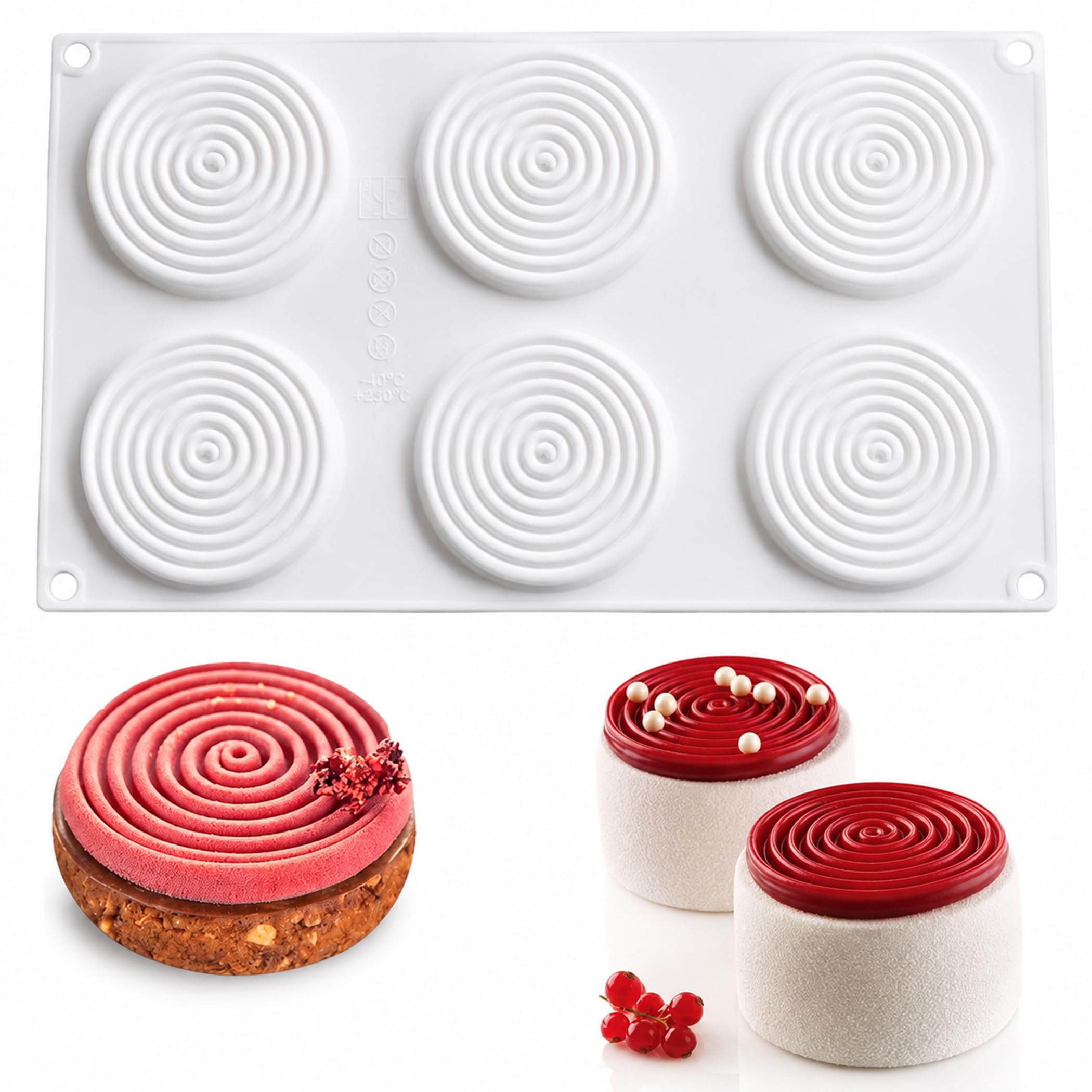 OCPO Kitchen Round Spiral Silicone Mold for Baking Mousse Cake, 6 Cavities