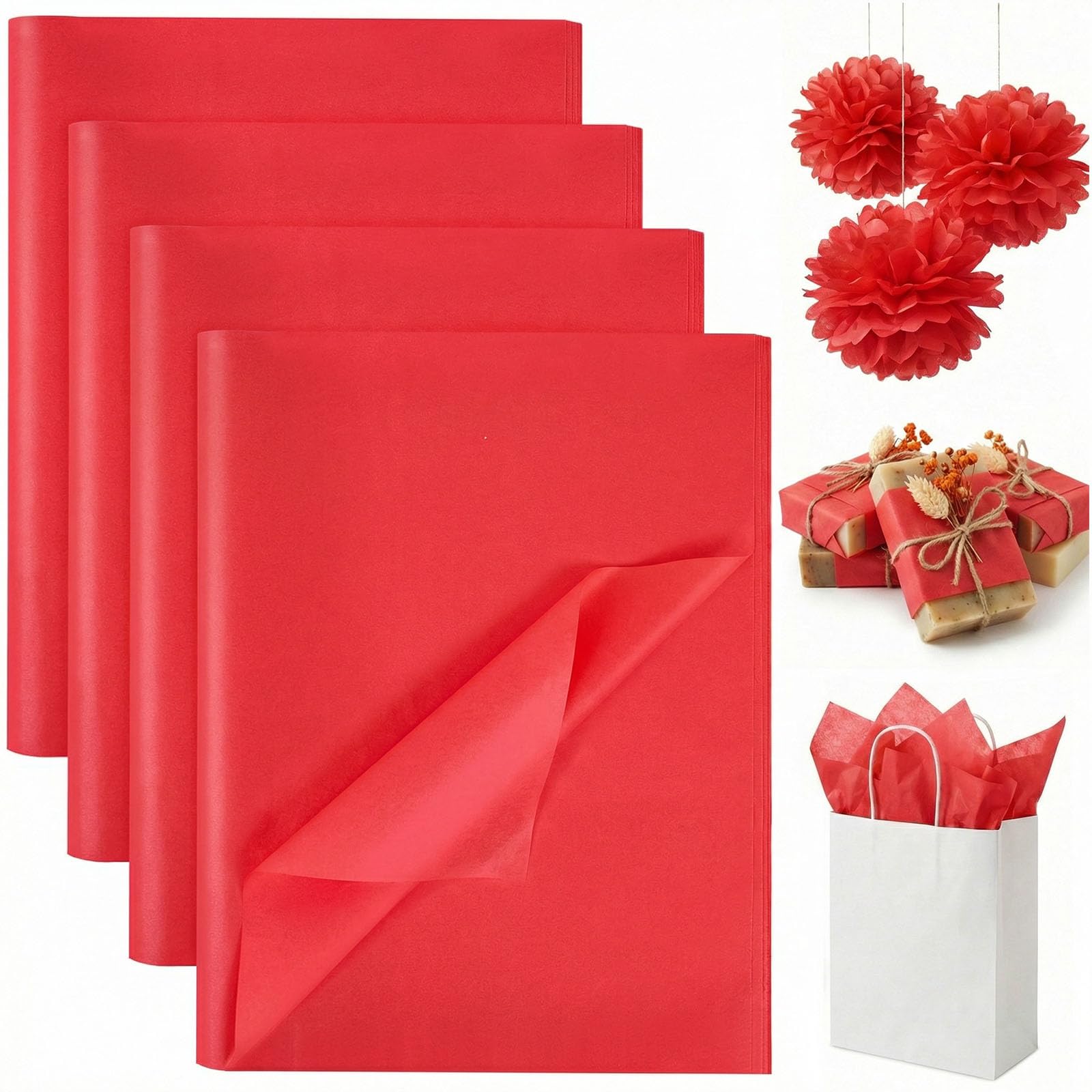 Koogel 330 Sheets Tissue Paper Bulk, 14 x 10 Inch Red Gift Wrapping Tissue Paper for Wedding Birthday DIY Crafts Art Project