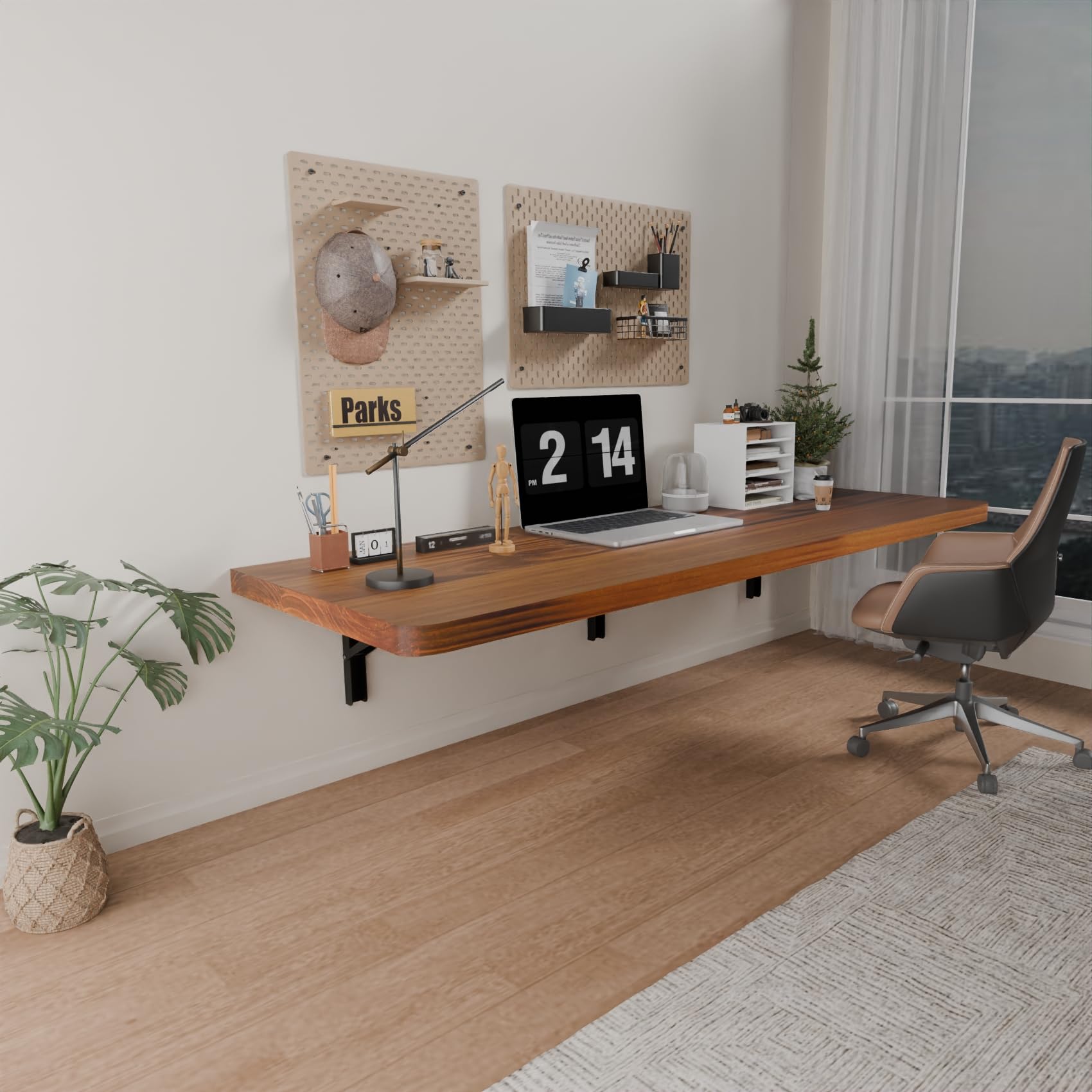 IAE Wall Mounted Folding Table with Pine Wood,48" x 16" Floating Wall Desk,Laundry Folding Table with Shelf Brackets,Fold Down Desk Shelf,Folding